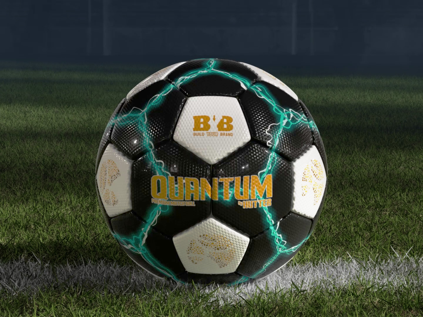 Quantum premium football match ball CGI commercial, cinematic 3D reveal rendered in Cinema 4D and Redshift